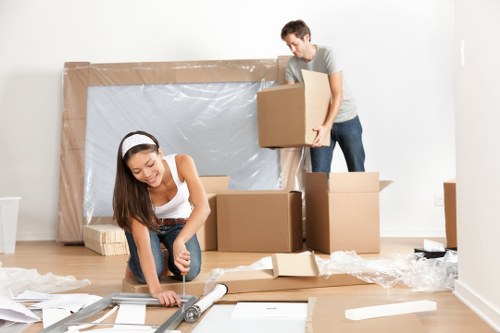 Removal van and packed boxes for a house move in Hackney Wick